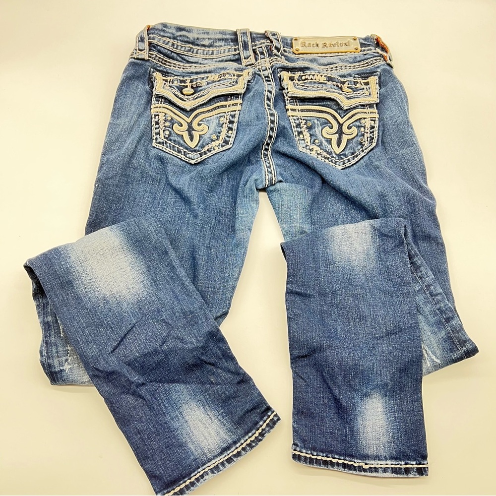 Rock Revival Kia Easy Skinny Med Wash Bootcut Jeans w/Contrast Stitching Size 25